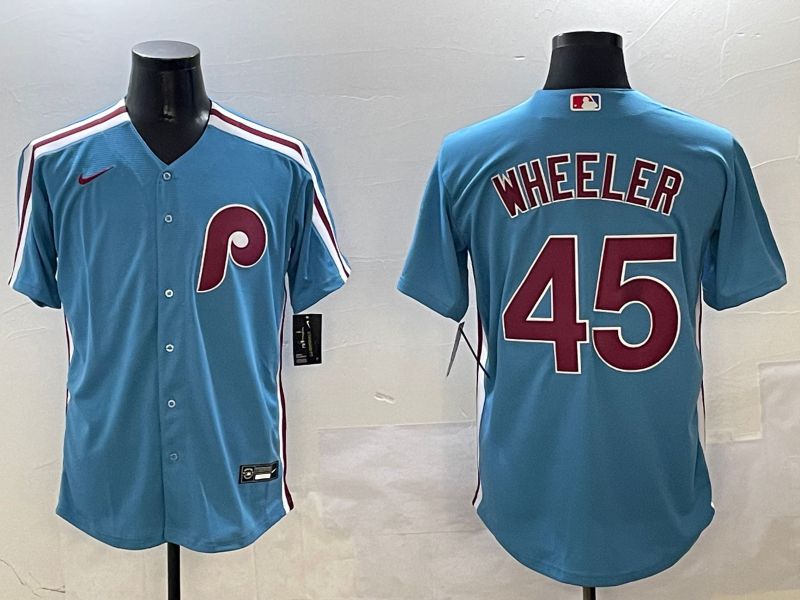 Men Philadelphia Phillies #45 Wheeler Light Blue Throwback Game 2025 Nike MLB Jersey style 1->philadelphia phillies->MLB Jersey
